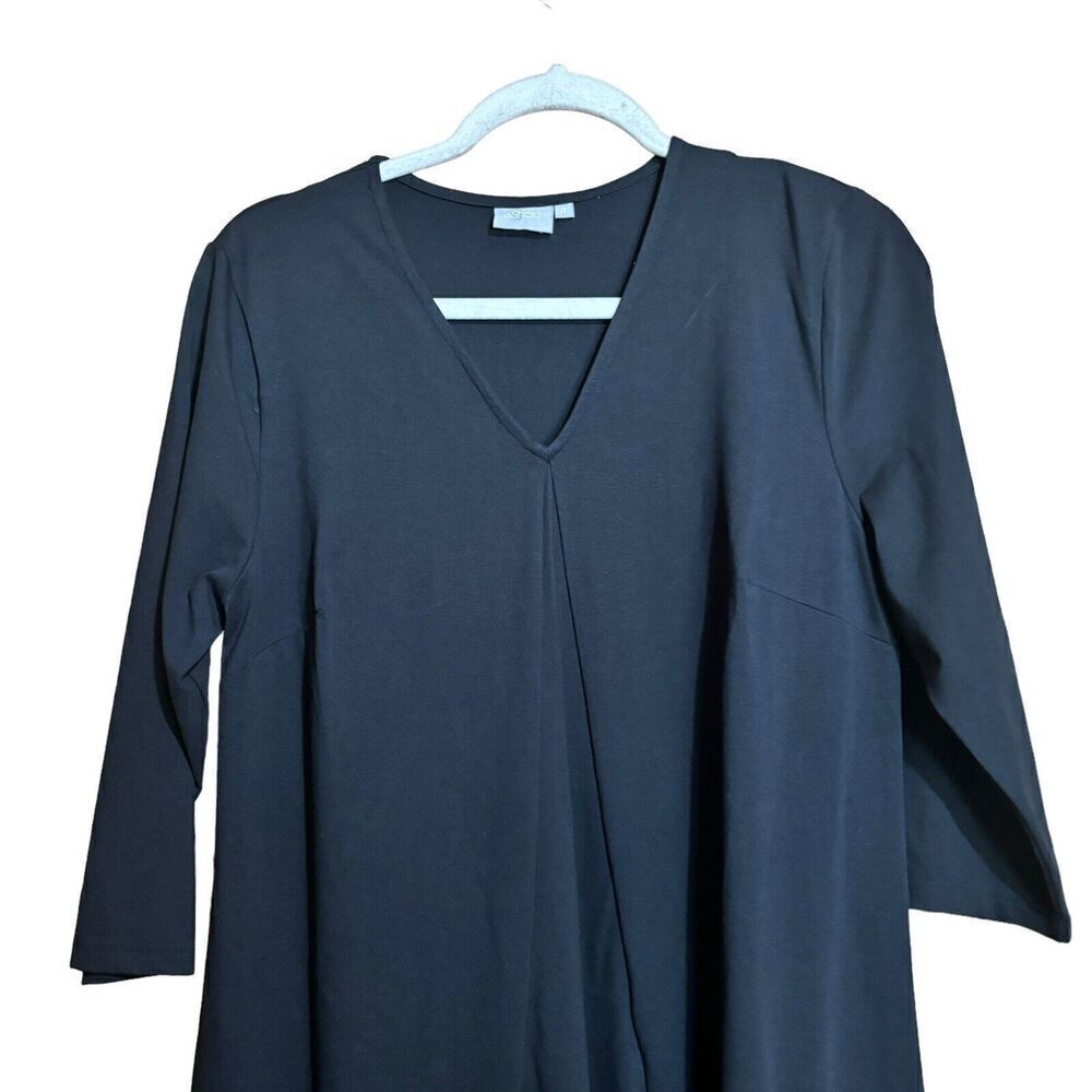 eShakti Midi Dress Womens Large 14 Black Solid Stretch V Neck Pockets Ladies - Picture 2 of 9